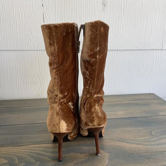 Vintage Colin Stuart Gold Crushed Velvet Women’s Boots Stiletto Heels Sz 8 (ST) - Picture 5 of 7